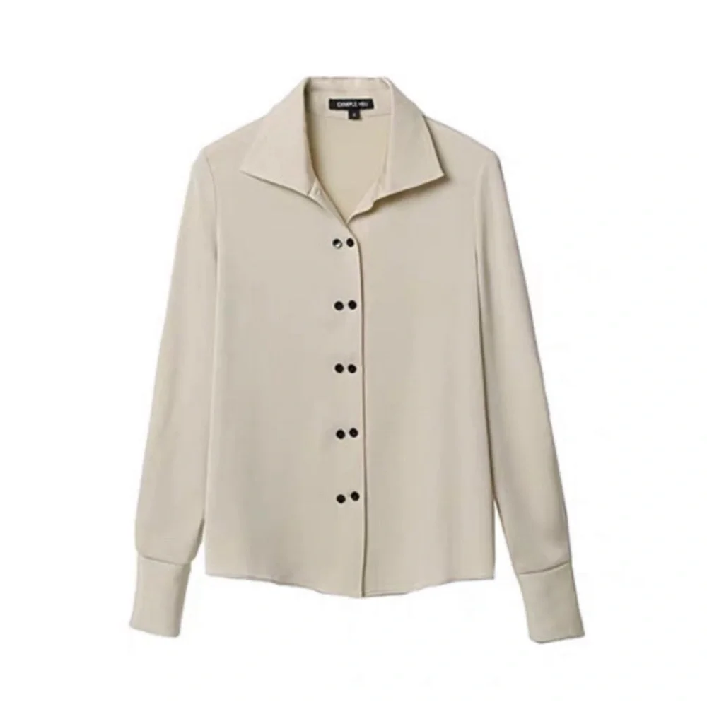 STYLEWE Long Sleeve Double Button Collar Blouse Women Size XL Tan - Picture 3 of 5